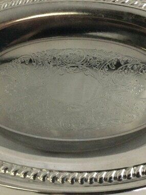 Vintage Shelton Ware NYC Oval Embossed Chrome Serving Tray Platter 11 1/2"L 7" W